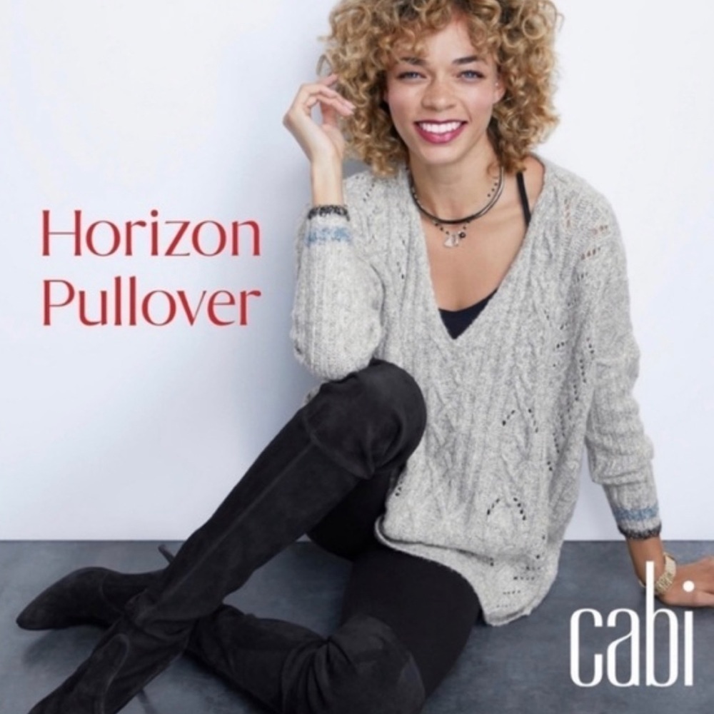 CAbi | Horizon Grey V-Neck Oversized Chunky Knit Sweater, #3848